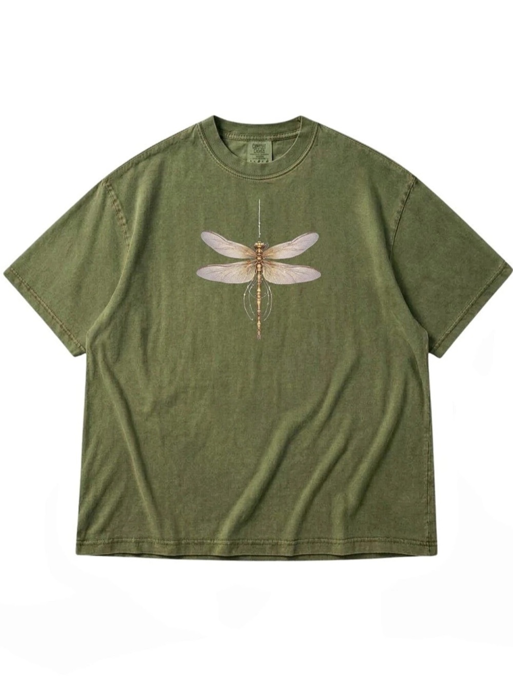 Dragonfly Graphic Tee in Moss Green Like New